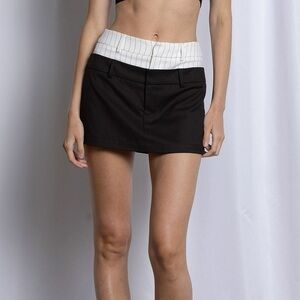 Contrast Double Waistband Black Mini Skirt